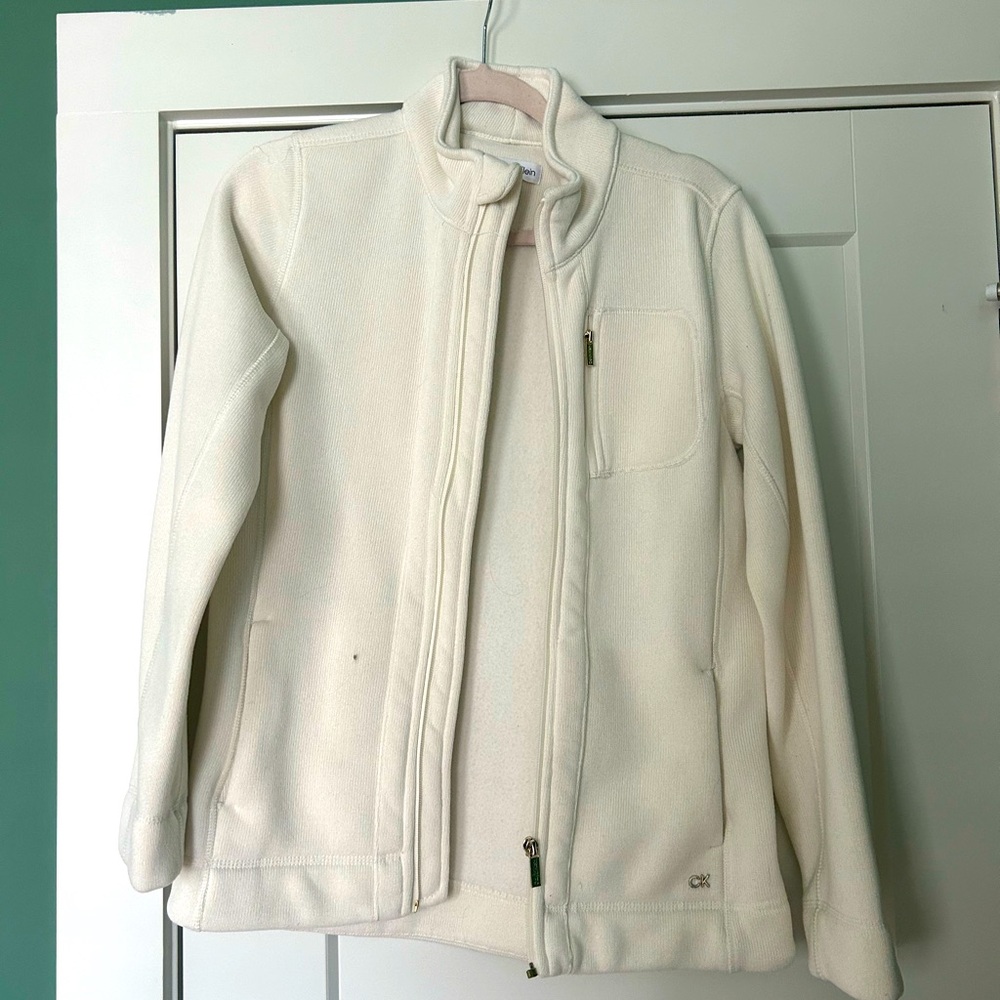 Calvin Klein Women’s Full Zip Fleece Jacket - White - Size Small